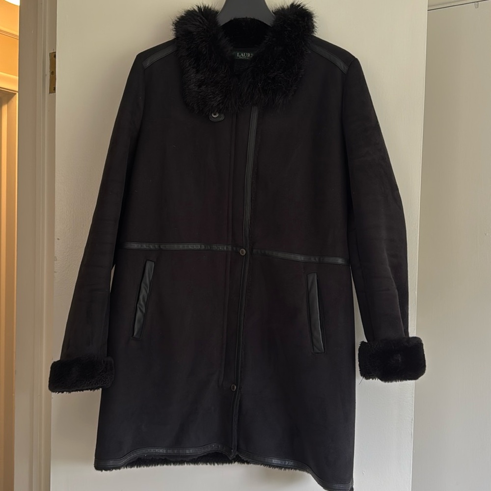 Lauren Ralph Lauren Black Faux Shearling Coat, Size M